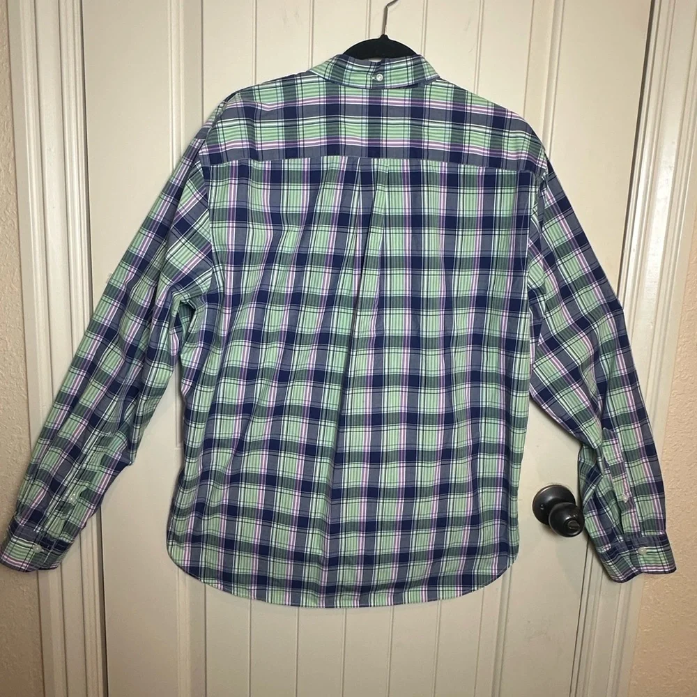 Brooks Brothers Button Up Shirt XXL Long Sleeve Blue Green Plaid 100% Cotton